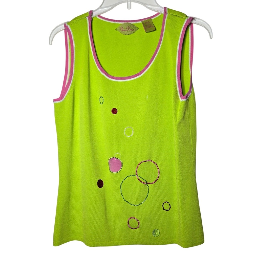Prima‎ Bella Beaded Knit Tank Top Womens Small Y2K Retro Maximalist Neon Artsy